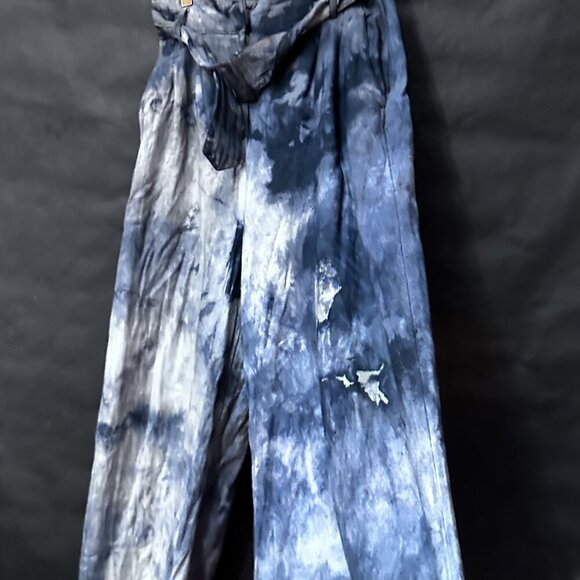 H&M Tie Dyed Cotton Black Pants Blue Size 8  Wide Legged Trousers Slacks Cotton - Picture 1 of 11